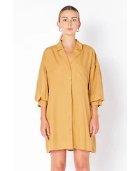 endless rose Women's Blouson Sleeve Belted Shirt Dress