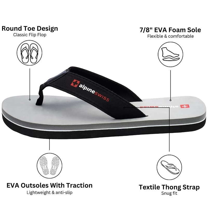 Alpine Swiss Men's Flip Flops Lightweight Thong Sandals Beach Slides Eva Sole for Comfort Durable Men Casual Wear Pool Outdoor Sandal