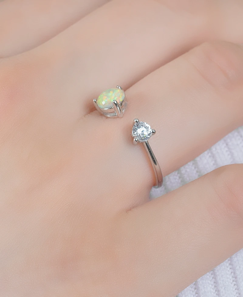 Simulated Opal (3/4 ct. t.w.) & Cubic Zirconia Cuff Ring in Sterling Silver, Exclusively at Macy's