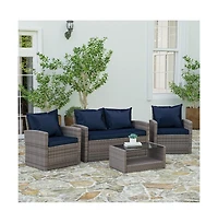 Atlas 4 Piece Patio Set Contemporary Loveseat, 2 Chair And Coffee Table Set With Back Pillows And Seat Cushions