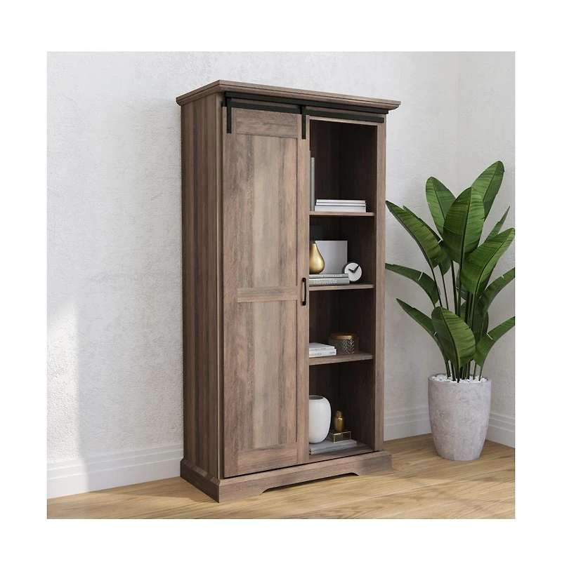 Finnoula Farmhouse Storage Cabinet, Semi-Open With Sliding Barn Door