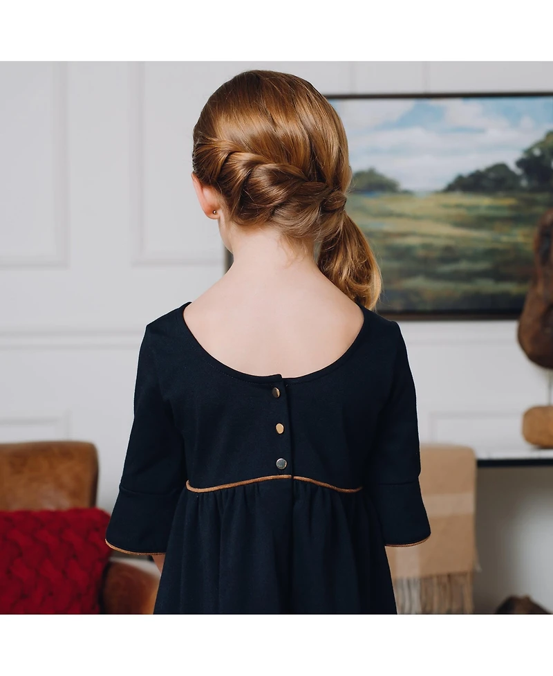 Hope & Henry Big Girls Ruffle Sleeve Ponte Dress with Suede Detail