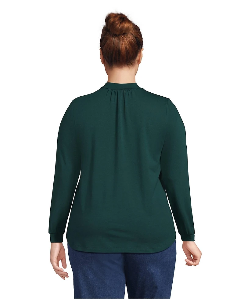Lands' End Women's Plus Jersey Long Sleeve Gathered Mock Neck Tee