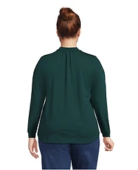 Lands' End Women's Plus Jersey Long Sleeve Gathered Mock Neck Tee