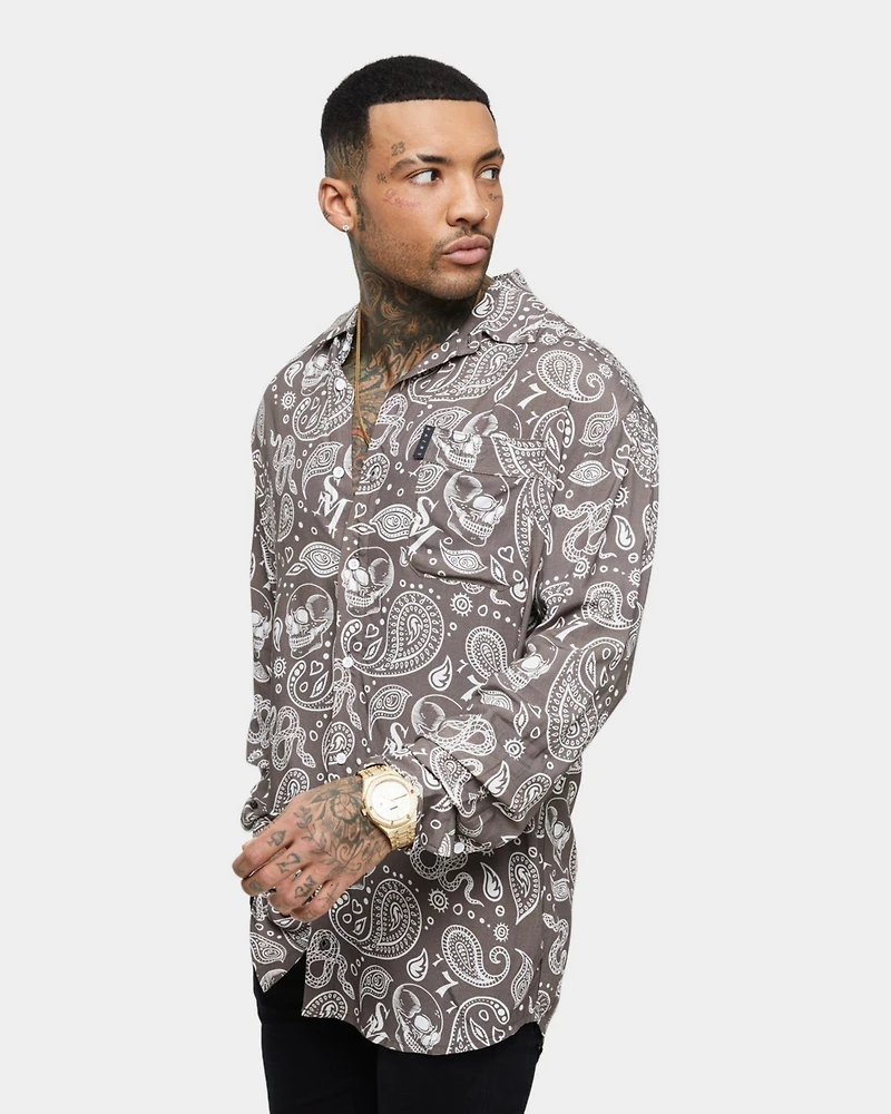Saint Morta Men's Paisley Skulls Long Sleeve Button Up Shirt