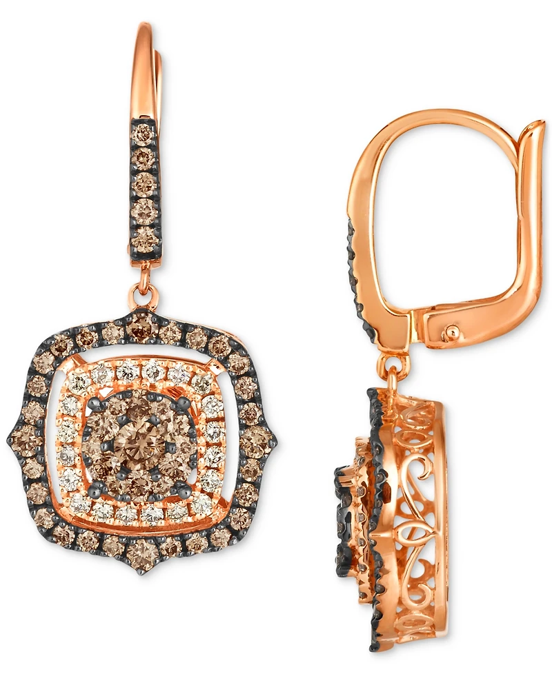 Le Vian Chocolate Diamond & Nude Halo Cluster Leverback Drop Earrings (1-1/2 ct. t.w.) 14k Rose Gold