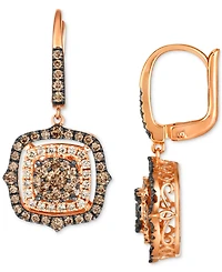 Le Vian Chocolate Diamond & Nude Halo Cluster Leverback Drop Earrings (1-1/2 ct. t.w.) 14k Rose Gold