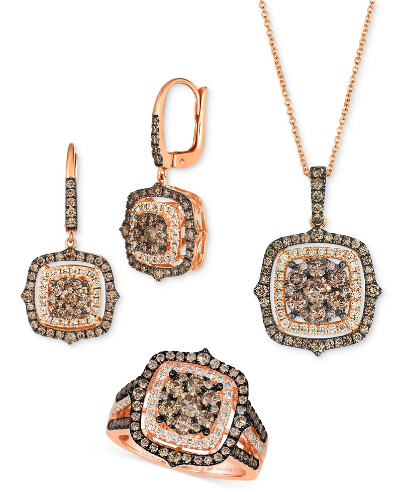 Le Vian Chocolate Diamond & Nude Halo Cluster (1-1/3 ct. t.w.) Adjustable 20" Pendant Necklace