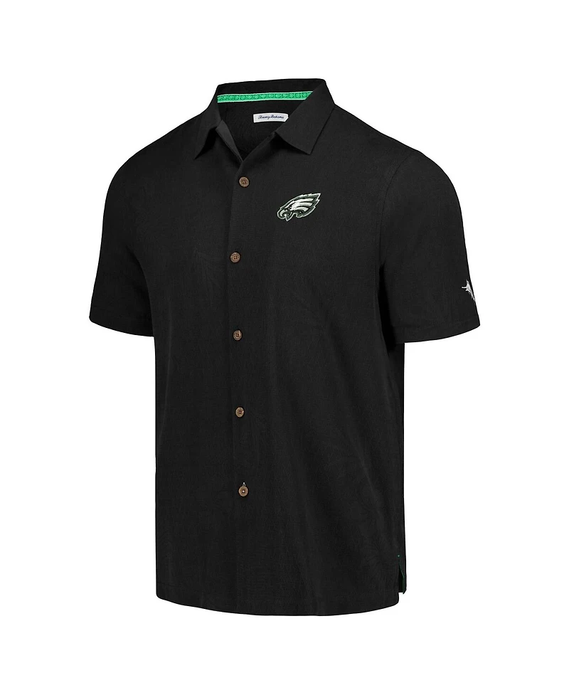 Men's Tommy Bahama Black Philadelphia Eagles Tidal Kickoff Camp Button-Up Shirt