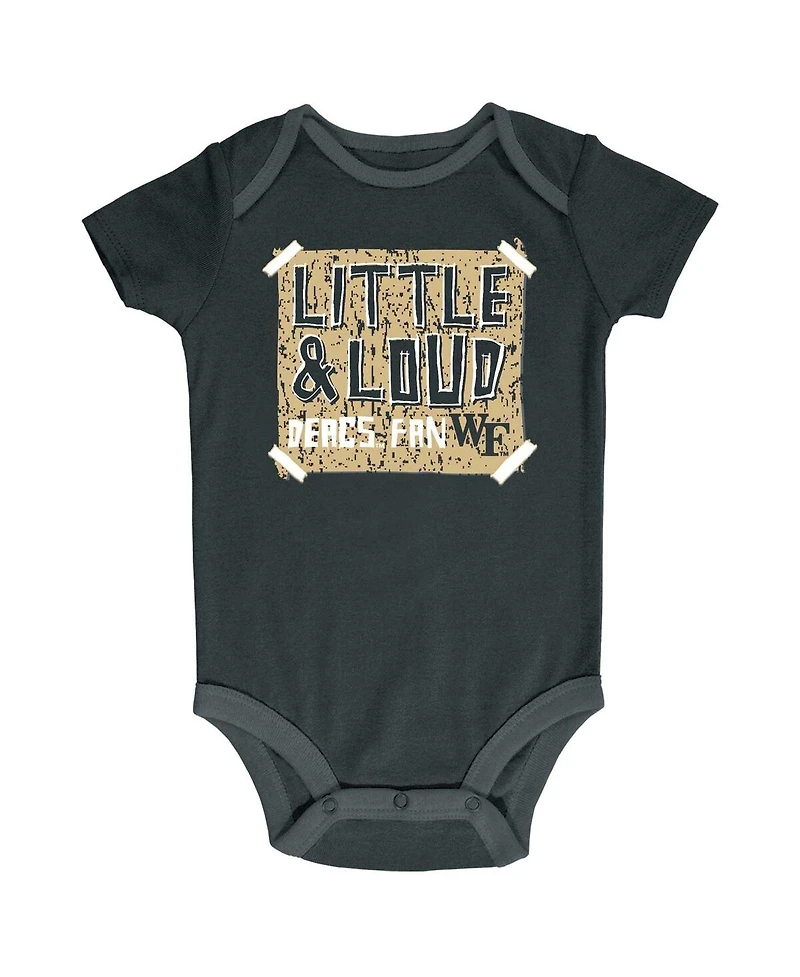 Infant Boys and Girls Champion Black, Gray, White Distressed Wake Forest Demon Deacons 3-Pack Bodysuit Set