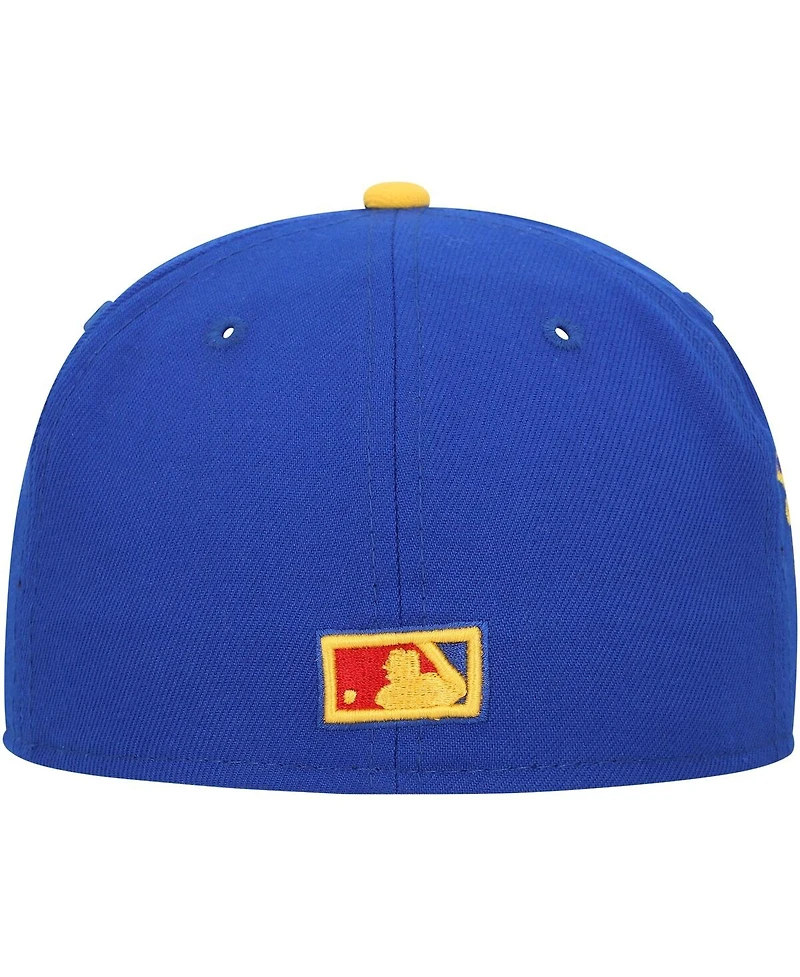 Men's New Era Royal, Yellow Distressed Florida Marlins Cooperstown Collection Empire 59FIFTY Fitted Hat