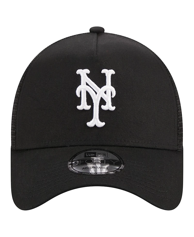 Men's New Era Black New York Mets A-Frame 9FORTY Trucker Adjustable Hat