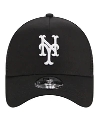 Men's New Era Black New York Mets A-Frame 9FORTY Trucker Adjustable Hat