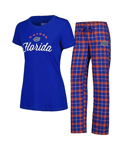 Women's Concepts Sport Royal, Orange Florida Gators Arctic T-shirt and Flannel Pants Sleep Set
