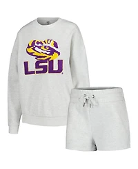 Women's Gameday Couture Ash Lsu Tigers Team Effort Pullover Sweatshirt and Shorts Sleep Set