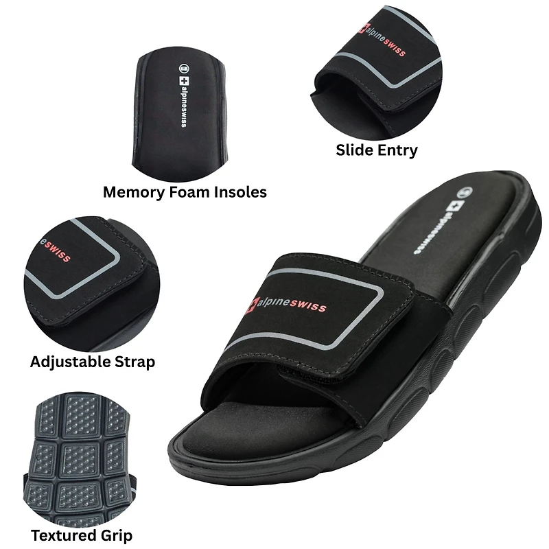 Alpine Swiss Men's Gabe Men Slide Sandals Shock-absorbing Foam Insole for Arch Support Adjustable Strap Athletic Anti-Slip Traction Eva O