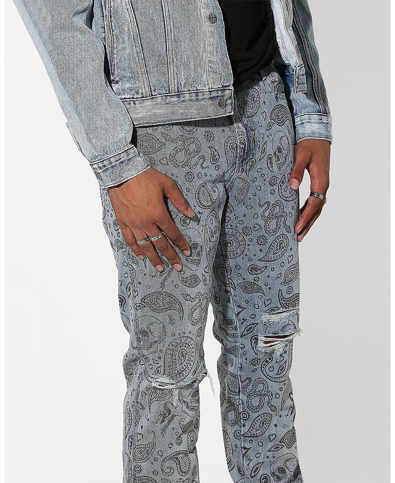 Saint Morta Mens Paisley Skulls Jeans