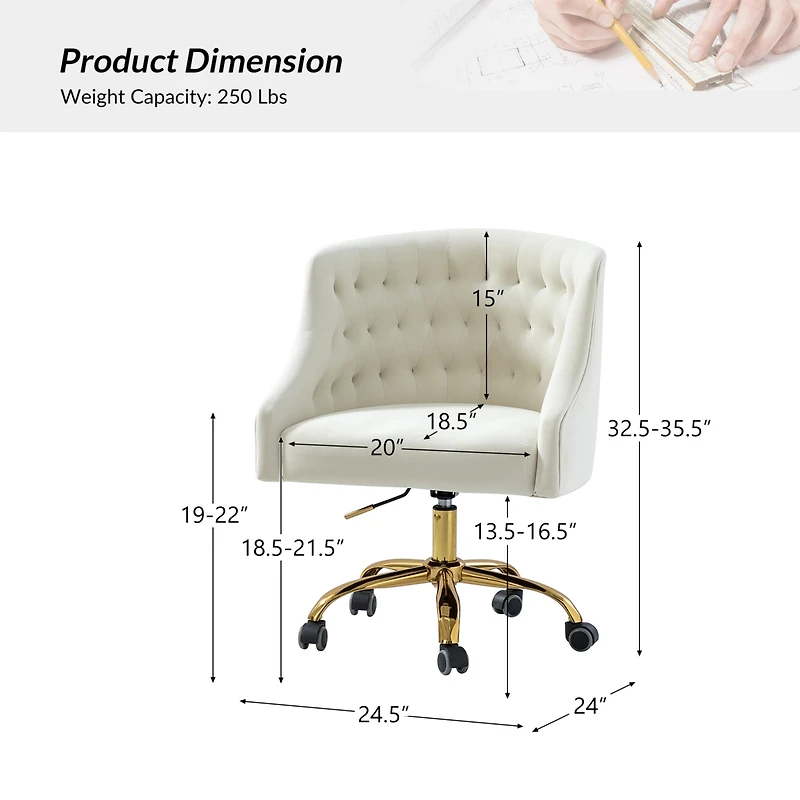 Hulala Home Modern Cute Velvet Desk Chair with Gold Base for Living Room,Bedroom