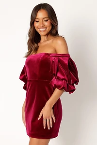 Petal and Pup Womens Dali Off Shoulder Velvet Mini Dress
