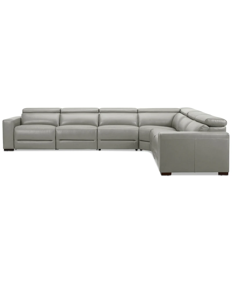 Nevio 157" 6-Pc. Leather Sectional with 2 Power Recliners and Headrests, Created For Macy's