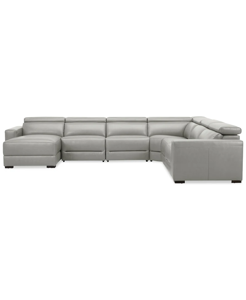 Nevio 157" 6-Pc. Leather Sectional with 1 Power Recliner, Headrests and Chaise, Created For Macy's