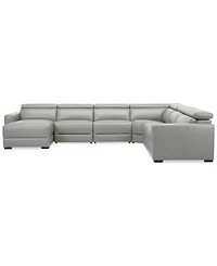 Nevio 157" 6-Pc. Leather Sectional with 1 Power Recliner, Headrests and Chaise, Created For Macy's
