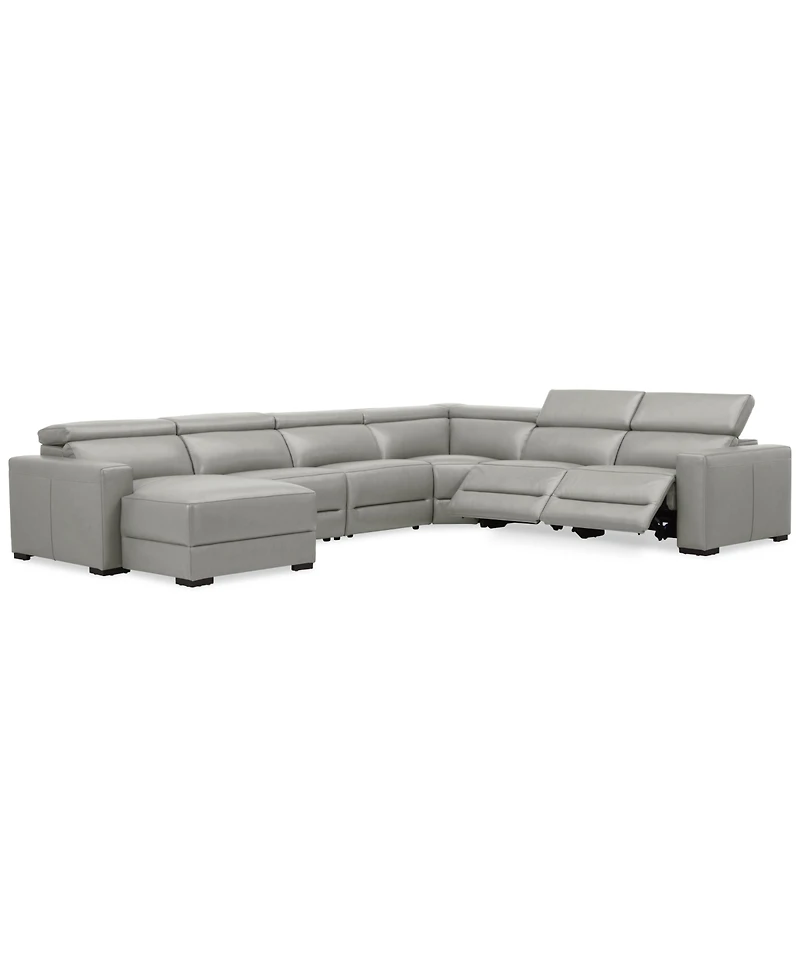 Nevio 157" 6-Pc. Leather Sectional with 2 Power Recliners, Headrests and Chaise, Created For Macy's