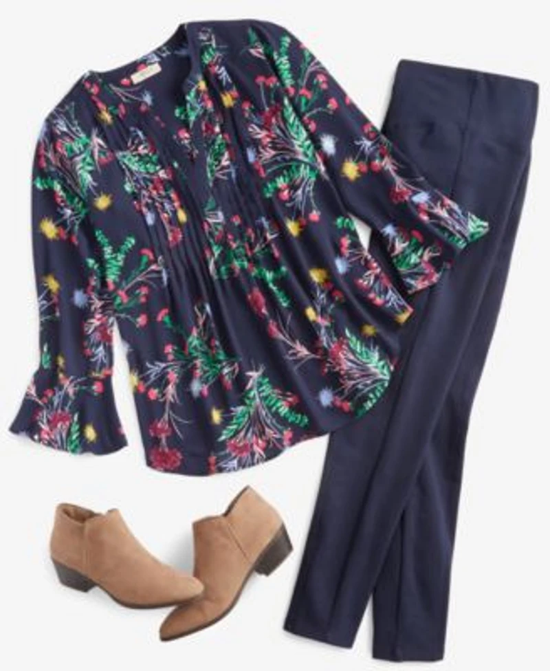 Style Co Printed Pintuck Top Ponte Knit Pants Ankle Booties Created For Macys