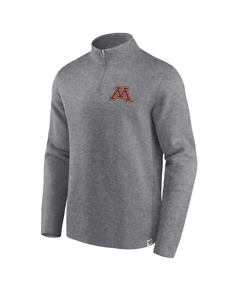 Men's Fanatics Heather Gray Distressed Minnesota Golden Gophers Vintage-Like Fleece Quarter-Zip Jacket