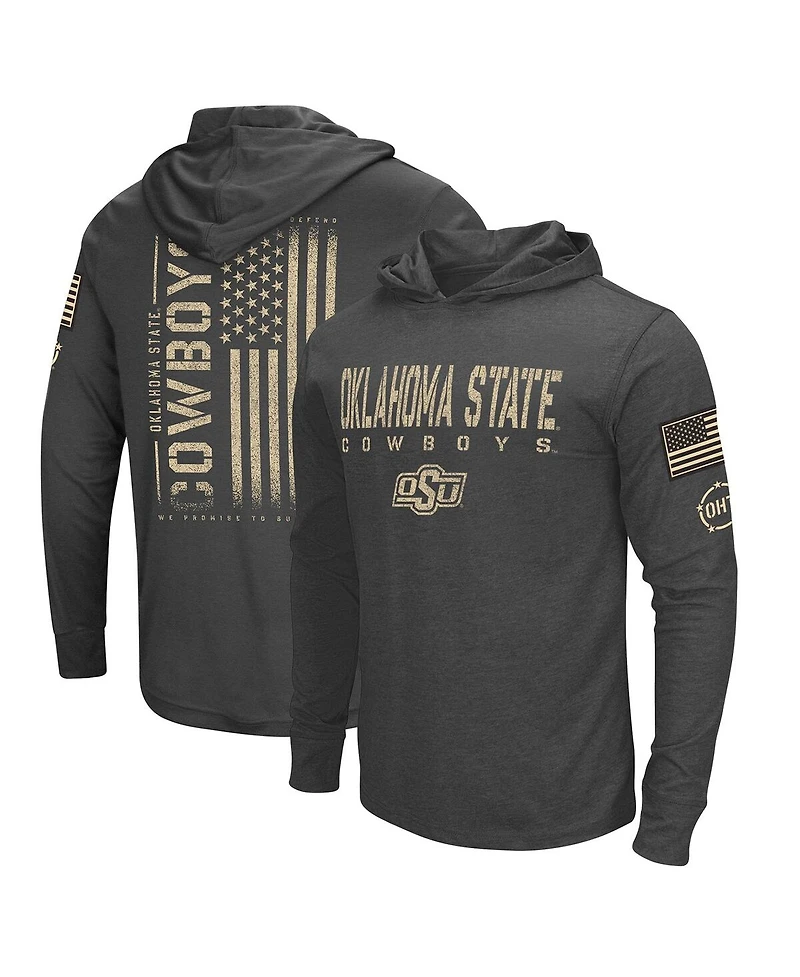 Men's Colosseum Charcoal Distressed Oklahoma State Cowboys Team Oht Military-Inspired Appreciation Hoodie Long Sleeve T-shirt
