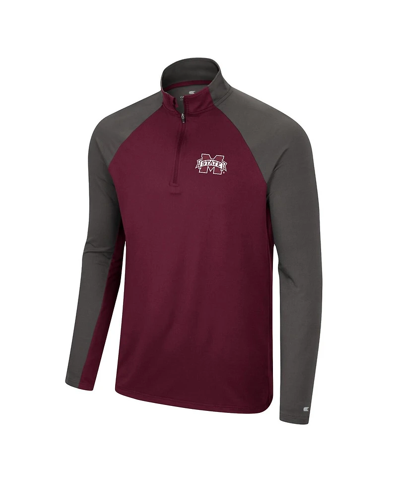 Men's Colosseum Maroon, Charcoal Mississippi State Bulldogs Two Yutes Raglan Quarter-Zip Windshirt