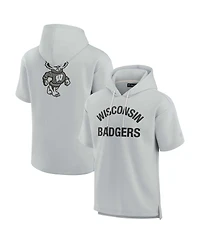 Men's and Women's Fanatics Signature Gray Wisconsin Badgers Super Soft Fleece Short Sleeve Pullover Hoodie