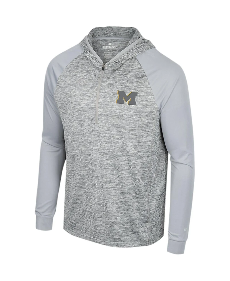 Men's Colosseum Gray Michigan Wolverines Cybernetic Raglan Quarter-Zip Hooded Top