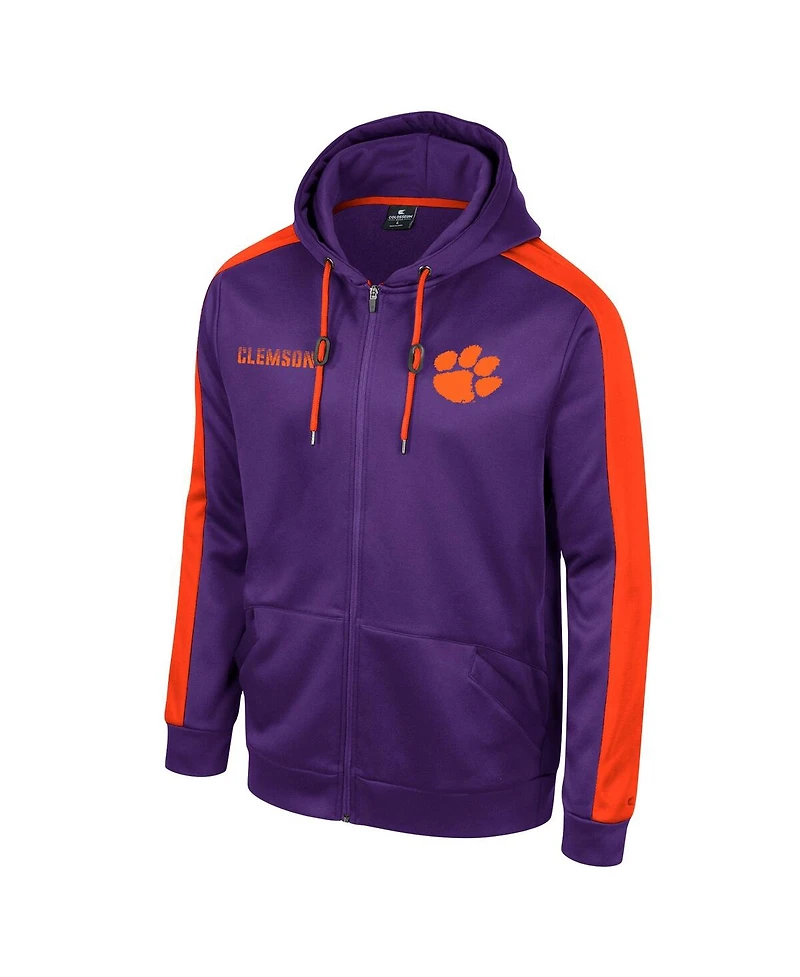 Men's Colosseum Purple Clemson Tigers Reese Full-Zip Hoodie