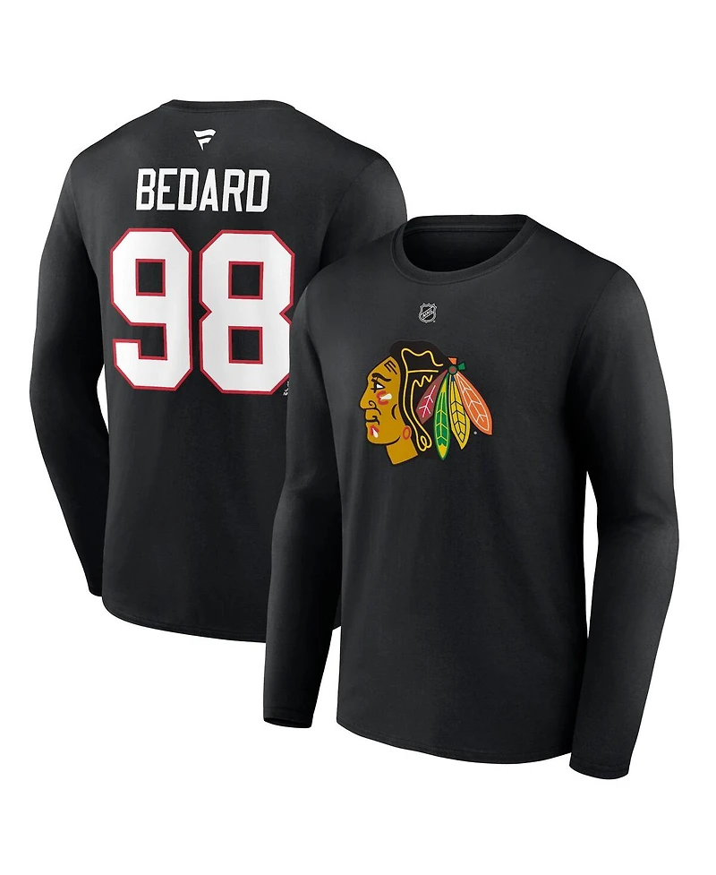 Men's Fanatics Connor Bedard Black Chicago Blackhawks Authentic Stack Name and Number Long Sleeve T-shirt