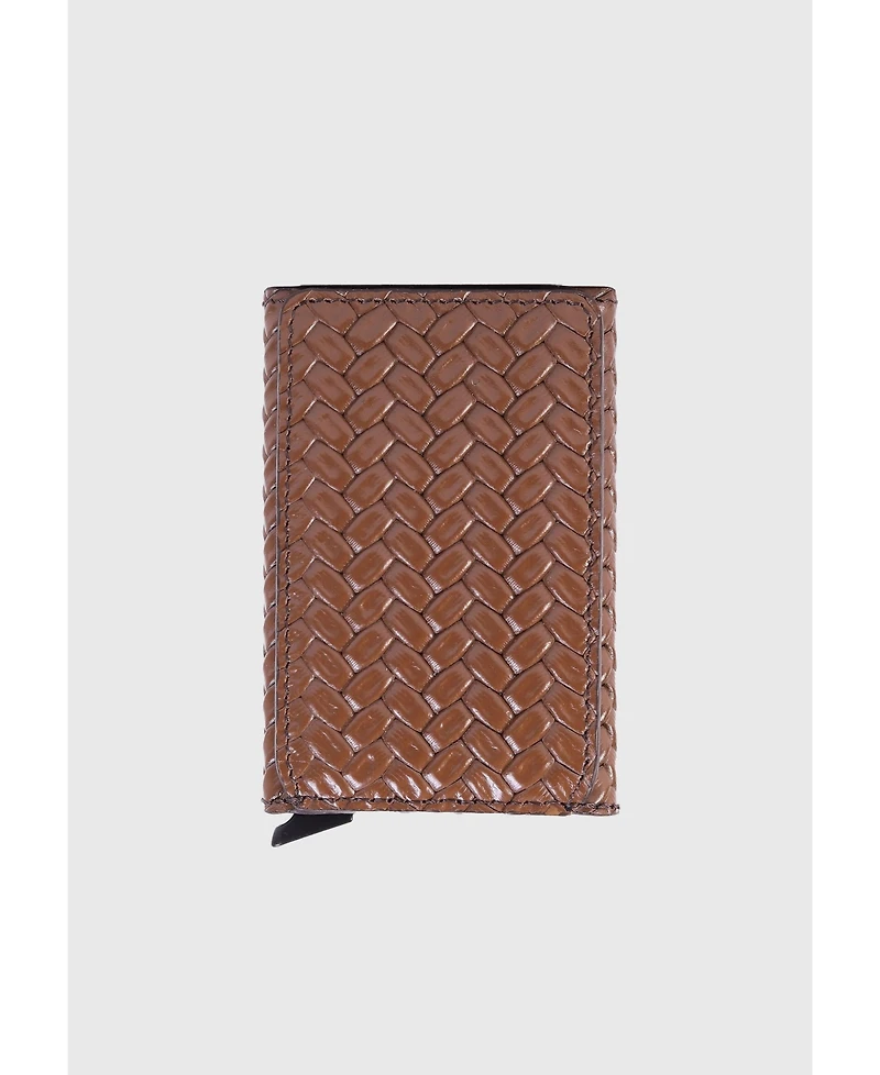 Furniq Uk Men's Genuine Leather Weave Pattern Card Holder