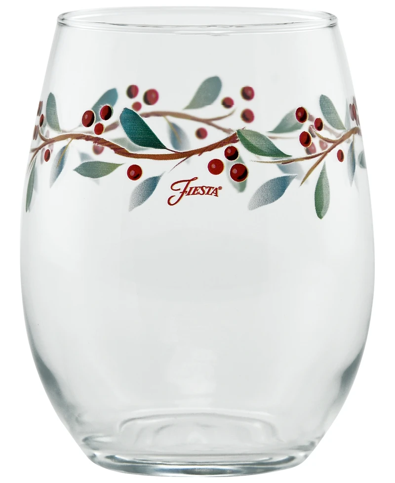 Fiesta Nutcracker Holly Stemless Wine Glasses, Set of 4