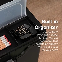 Iris Portable Letter Size File Box with Built-In Organizer Lid and Handle for Hanging Folders, Large, Black