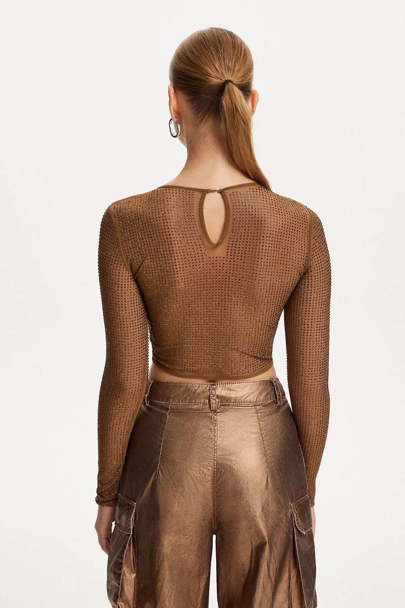 Nocturne Women's Embellished Tulle Crop Top