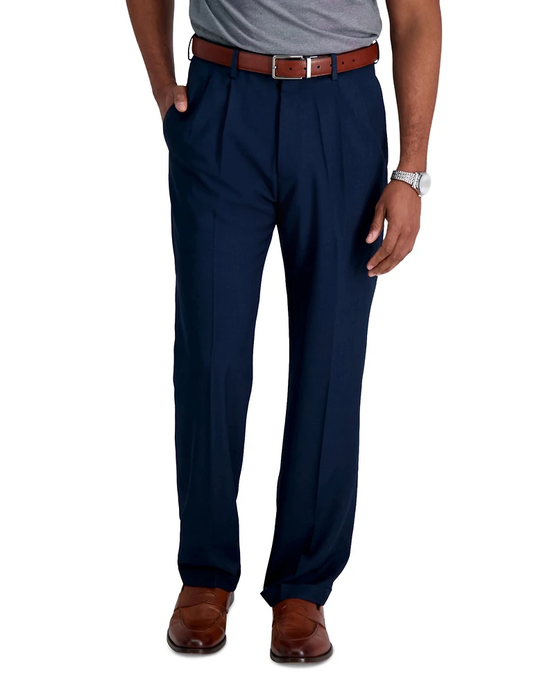 Haggar Men's Premium Comfort Stretch Classic-Fit Solid Pleated Dress Pants