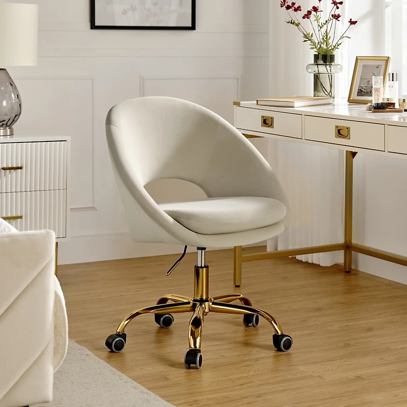 Hulala Home Modern Velvet Office Chair with Adjustable Swivel for Study Vanity