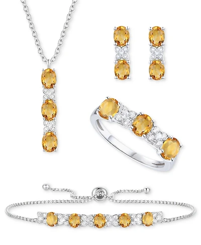 5-Pc. Set Amethyst (4-5/8 ct. t.w.) & Lab-Grown White Sapphire (3/4 Ring, Pendant Necklace, Bracelet, Stud Earrings Sterling Silver (Al