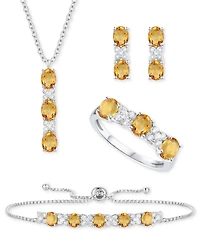 5-Pc. Set Amethyst (4-5/8 ct. t.w.) & Lab-Grown White Sapphire (3/4 Ring, Pendant Necklace, Bracelet, Stud Earrings Sterling Silver (Al