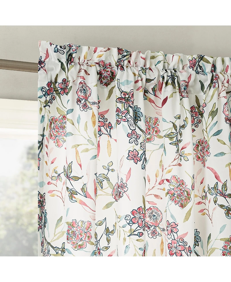 Lily Garden Watercolor Floral Room Darkening Rod Pocket Curtain Panel