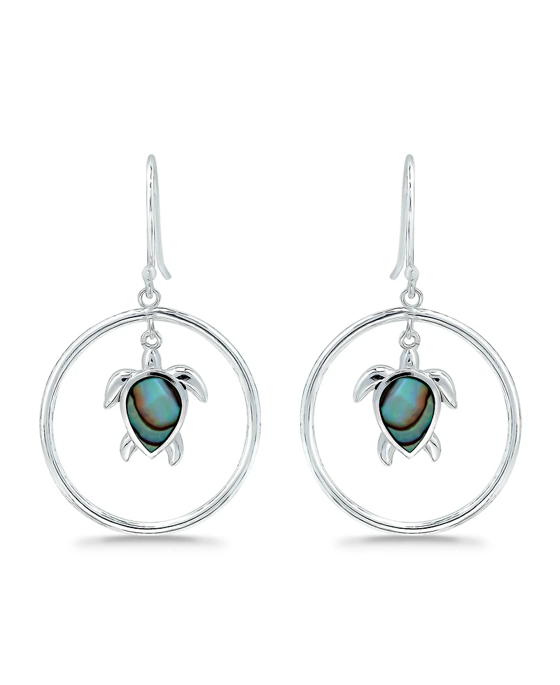 Macy's Abalone Inlay Turtle Circle Fishhook Drop Earrings