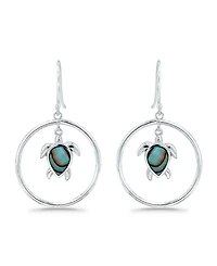 Macy's Abalone Inlay Turtle Circle Fishhook Drop Earrings