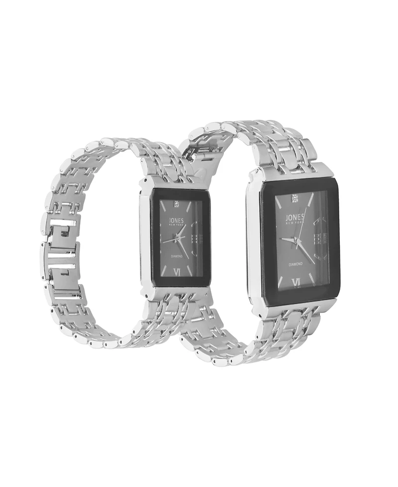 Jones New York Men and Women's Analog Shiny Silver-Tone Metal Bracelet His Hers Watch 40mm, 32mm Gift Set