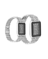 Jones New York Men and Women's Analog Shiny Silver-Tone Metal Bracelet His Hers Watch 40mm, 32mm Gift Set