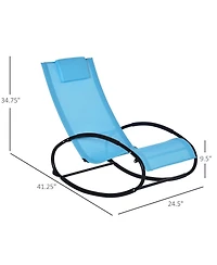 Outsunny Patio Rocking Chair, Outdoor Chaise Lounger with Headrest Pillow and Breathable Fabric for Backyard, Living Room, Deck and Poolside, Light Bl