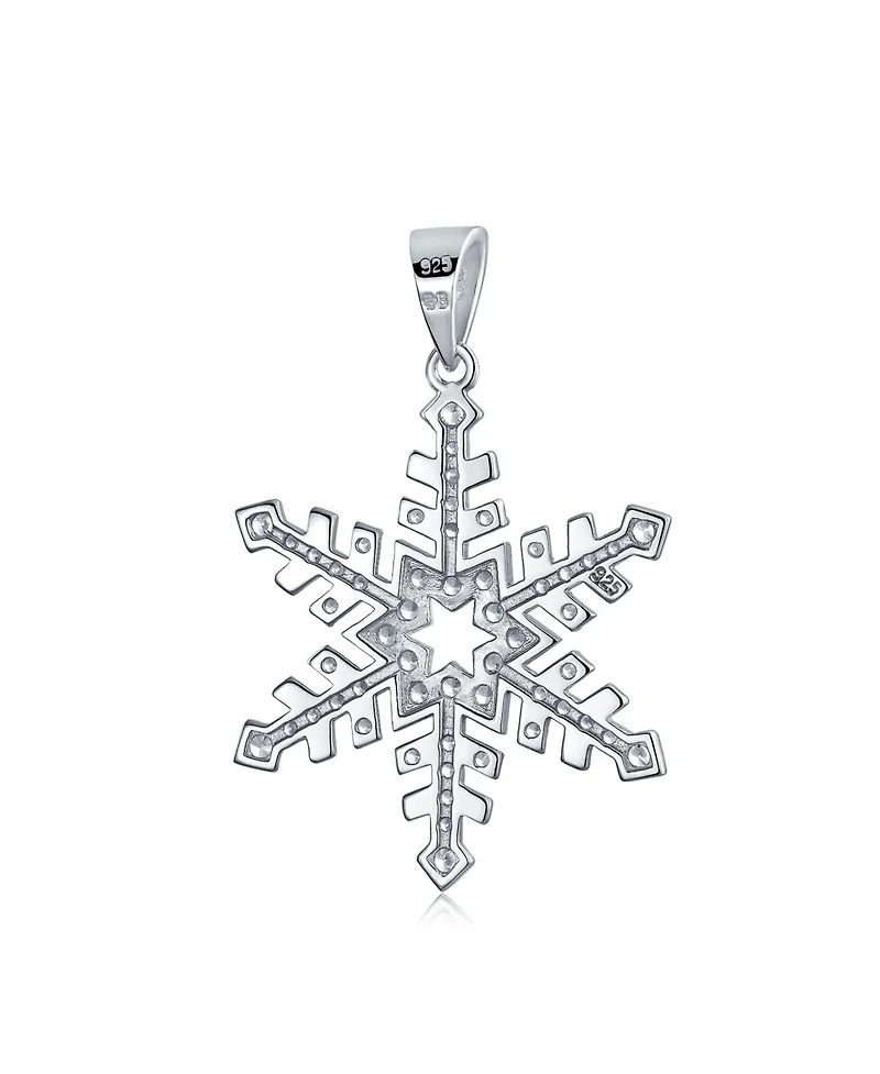 Bling Jewelry Christmas Holiday Party Branch Micro Pave Cubic Zirconia Cz Star Snowflake Pendant Necklace Sterling Silver